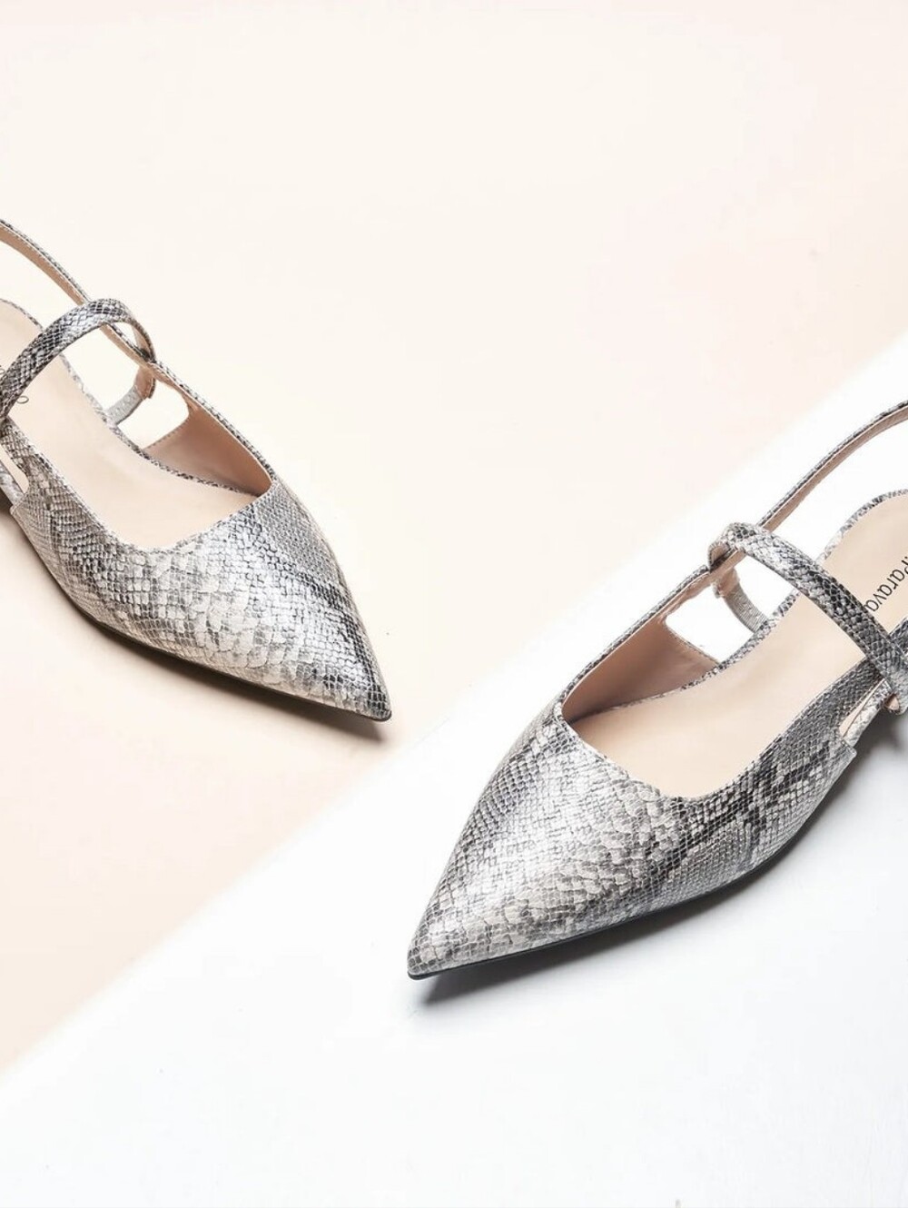 C.Paoxano Pointed-Toe Snake-Print Mary Jane Flats in Gray - Picture 4 of 8